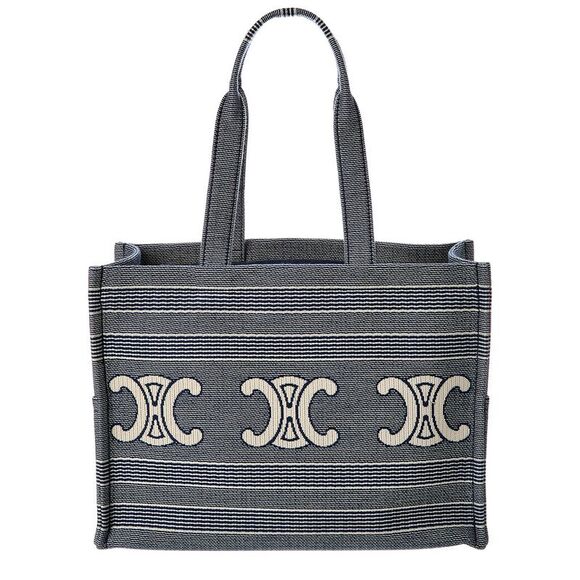 Celine Cabas Thais Large Striped Tote, Blue - Picture 1 of 4